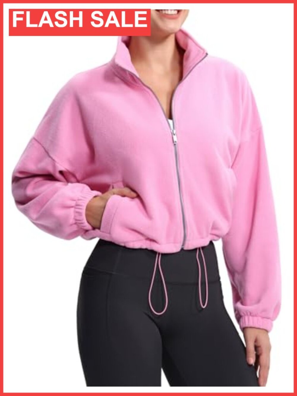Women's Fleece Cropped Jacket Full Zip Short Sherpa Coat